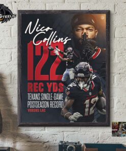 Nico Collins Make Texans History 122 Rec YDS Texans Single Game Postseason Record Home Decor Poster Canvas