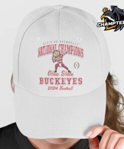 Ohio State Buckeyes College Football Playoff 2024 National Champions Mascot Let’s Go Buckeyes White Cap Hat Snapback