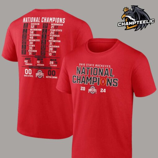 Ohio State Buckeyes Fanatics College Football Playoff 2024 National Champions Schedule Two Sides Unisex T-Shirt