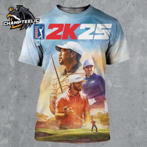 PGA Tour 2K25 Max Homa Matt Fitzpatrick And Tiger Woods Cover Athletes All Over Print Shirt