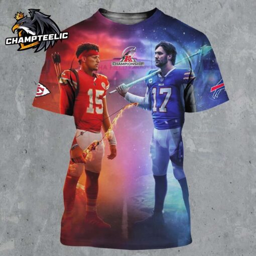 Patricks Mahomes And Josh Allen Rivalry 2025 AFC Championship Showdown Fire And Ice All Over Print Shirt