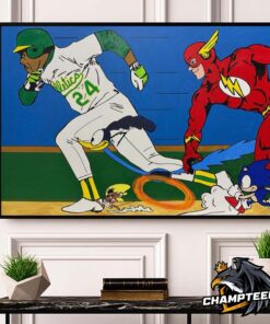 Rickey Henderson Timed Giclee Print Racing With Cartoon Characters Home Decor Poster Canvas