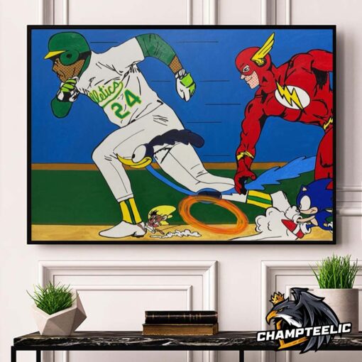 Rickey Henderson Timed Giclee Print Racing With Cartoon Characters Home Decor Poster Canvas