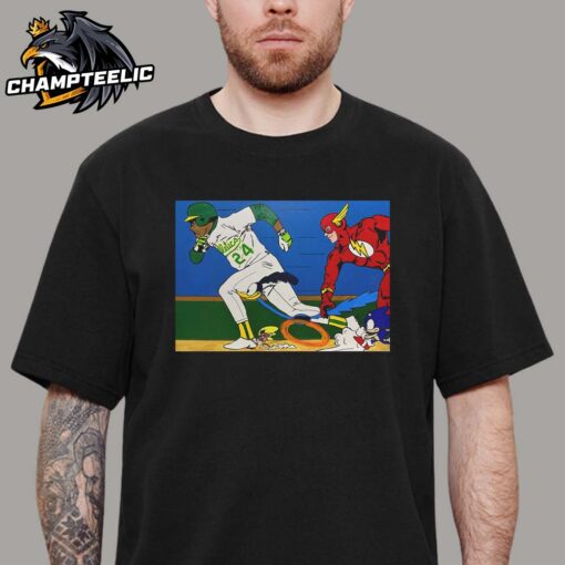 Rickey Henderson Timed Giclee Print Racing With Cartoon Characters Unisex T-Shirt