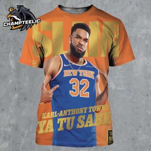 SLAM 254 Karl Anthony Towns New York Knicks Ya Tu Sabe On Cover Gold The Metal Editions All Over Print Shirt