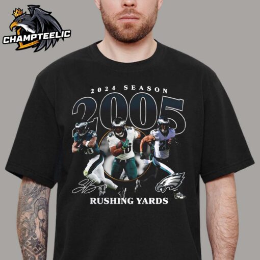 Saquon Barkley Philadelphia Eagles 2000 Rushing Yards Signature Bootleg Style NFL 2024 Season Unisex T-Shirt