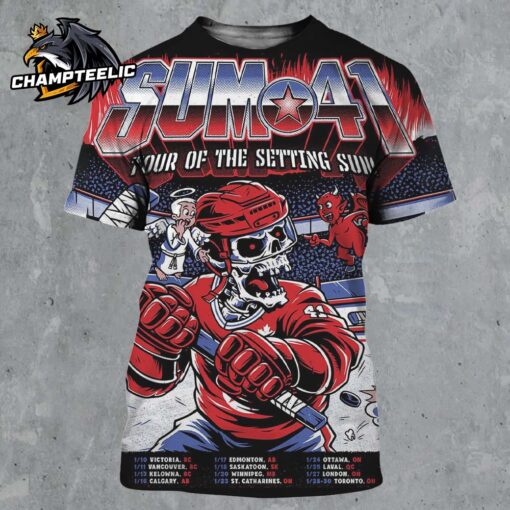 Sum 41 Tour Of The Setting Sum Final Leg Gig Poster 2025 Canada Tour On January Skeleton Hockey Player Art With Tour Dates All Over Print Shirt