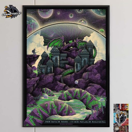 The Disco Biscuits Poster For Shows In Seattle At Showbox And Portland At Revolution Hall On January 16 17 And 18 2025 Dragon Slaying Warrior Art Decor Poster Canvas