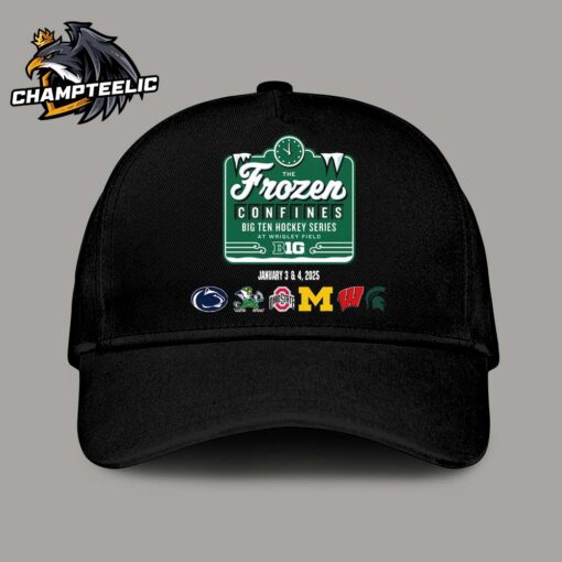 The Frozen Confines Big Ten Hockey Series At Wrigley Field 2025 Logo With Teams List Classic Cap Hat Snapback