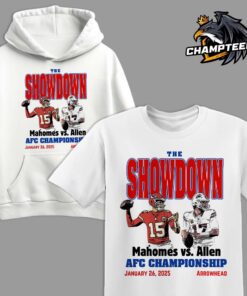 The Showdown Allen Vs Mahomes Rivalry 2024 2025 AFC Championship Buffalo Bills Vs Kansas City Chiefs On Jan 26 2025 Unisex T-Shirt Hoodie