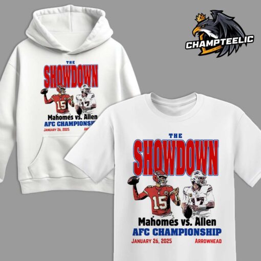 The Showdown Allen Vs Mahomes Rivalry 2024 2025 AFC Championship Buffalo Bills Vs Kansas City Chiefs On Jan 26 2025 Unisex T-Shirt Hoodie