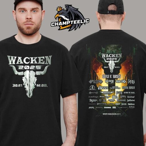 Wacken Open Air Festival 2025 Logo With Lineup Poster Two Sides Unisex T-Shirt